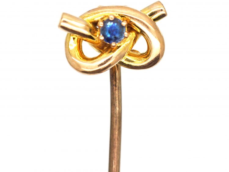 Edwardian 9ct Gold Stafford Knot Tie Pin set with a Sapphire