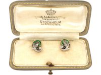 Pair of Early 20th Century Diamond and Demantoid Garnet Ear Studs, retailed by David-Andersen