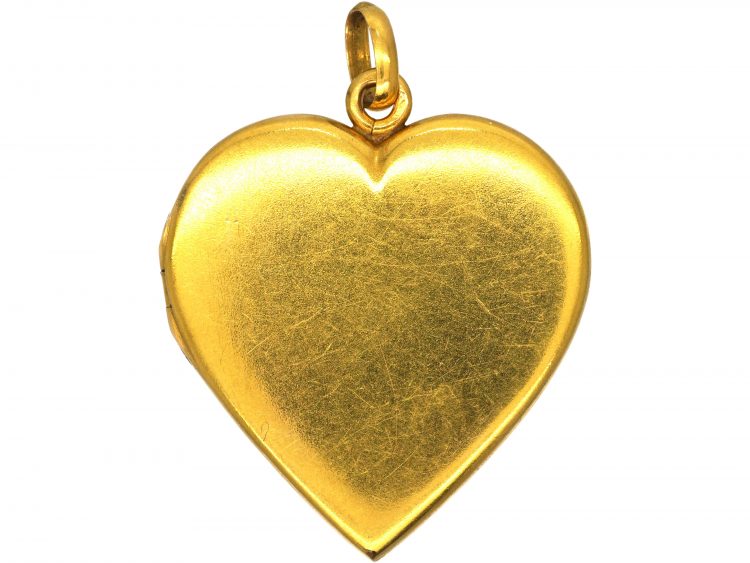 Edwardian 18ct Gold Heart Shaped Locket with Green Garnet & Pearl Detail