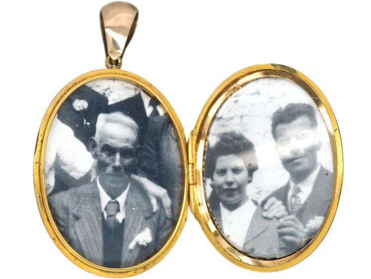 Victorian 9ct Back & Front Oval Locket with Star Motif set with Natural Split Pearls