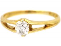 Edwardian 18ct Gold, Diamond Solitaire Ring in Openwork Setting