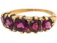 Victorian Five Stone Almandine Garnet & Rose Diamond Ring