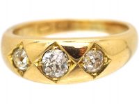 Victorian 18ct Gold, Three Stone Diamond Gypsy Ring
