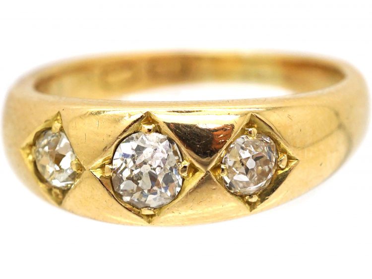 Victorian 18ct Gold, Three Stone Diamond Gypsy Ring