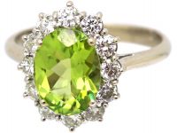 18ct White Gold, Peridot & Diamond Cluster Ring