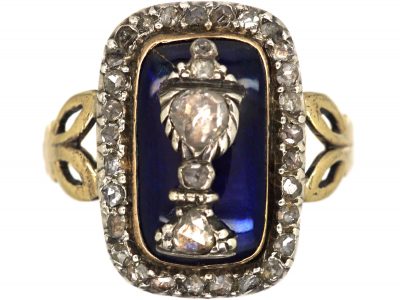 Georgian 15ct Gold & Silver, Rose Diamond & Blue Glass Urn Ring