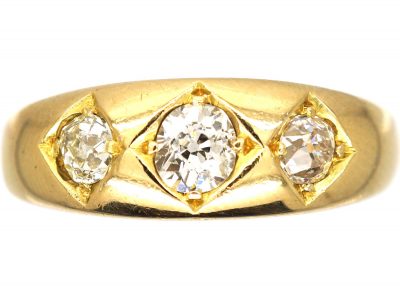 Victorian 18ct Gold, Three Stone Diamond Gypsy Ring