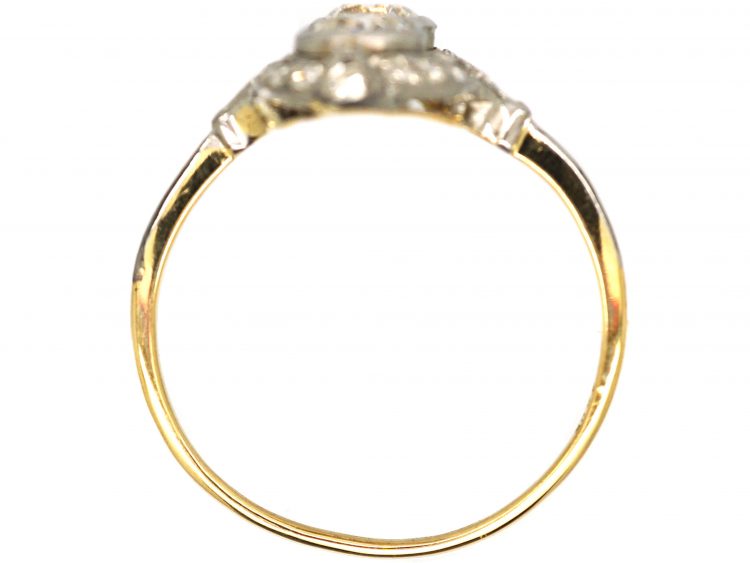 Art Deco 18ct Gold & Platinum, Two Stone Diamond Ornate Ring