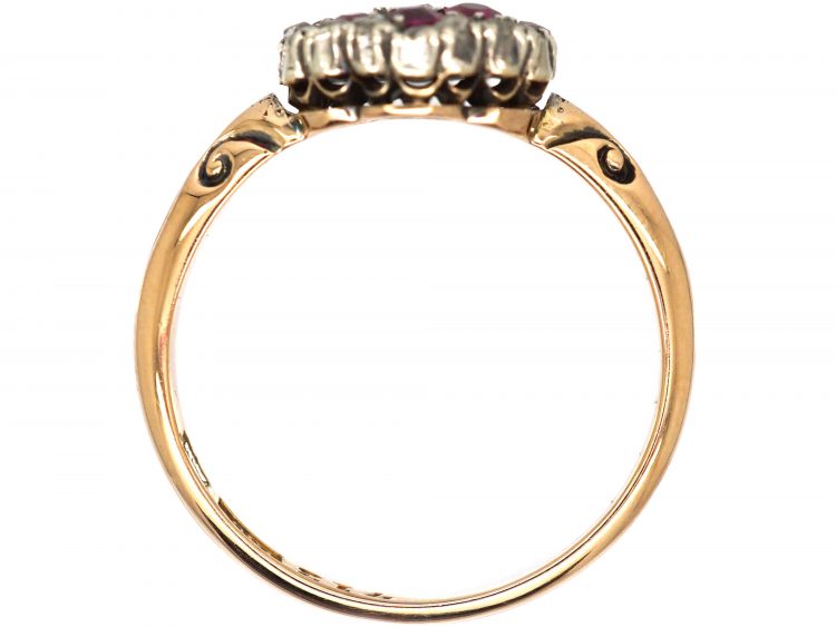 Edwardian 18ct Gold, Ruby and Diamond Cluster Ring