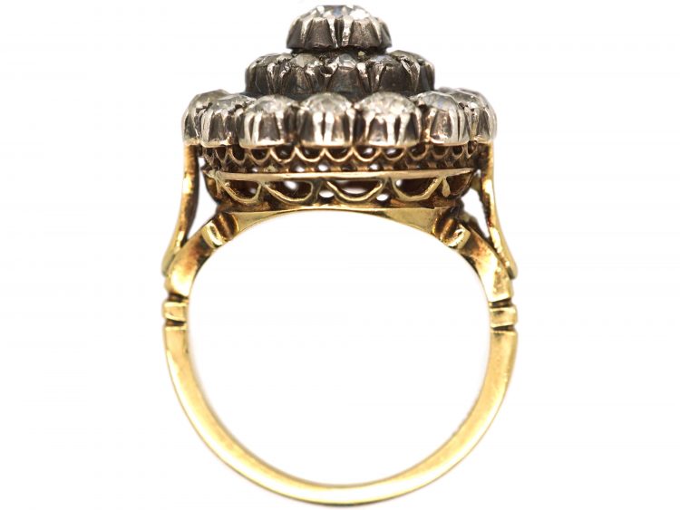 Victorian 18ct Gold and Silver, Large Diamond Cluster Ring