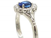 18ct White Gold, Sapphire and Diamond Oval Cluster Ring