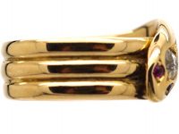 Victorian 18ct Gold Snake Ring with Diamond & Ruby Eyes