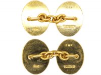 18ct Gold Oval Shaped Cufflinks with Engine Turned Decoration by Cropp & Farr