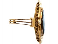 Victorian 18ct Gold Forget Me Not Ring set with Onyx & Natural Split Pearls