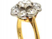 Edwardian 18ct Gold Large Rub Over Set Diamond Daisy Cluster Ring