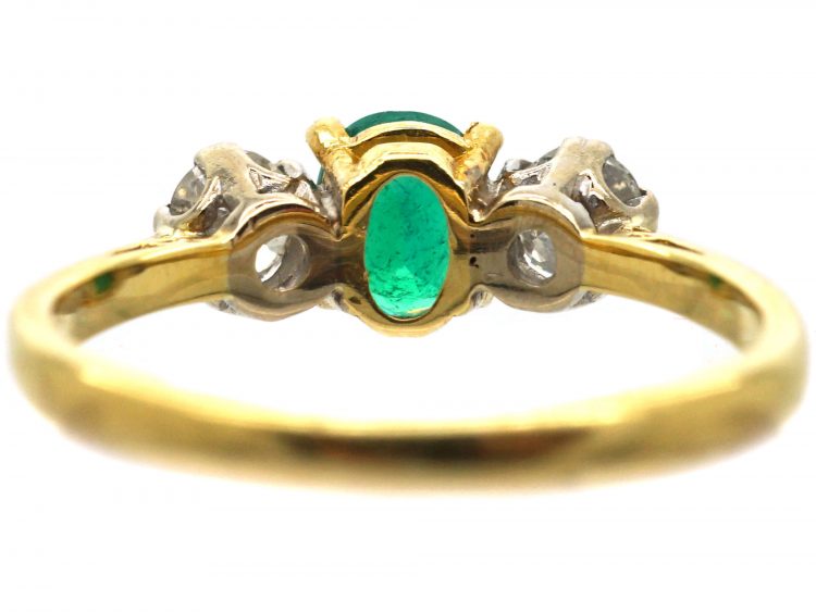 18ct Gold, Emerald & Diamond Three Stone Ring