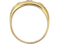 Edwardian 18ct Gold Three Stone Diamond Ring with Square Design Settings