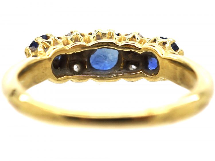 Victorian 18ct Gold Sapphire & Diamond Three Stone Ring