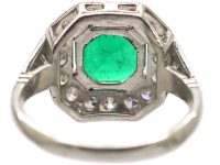 Art Deco 18ct White Gold, Columbian Emerald & Diamond Ring