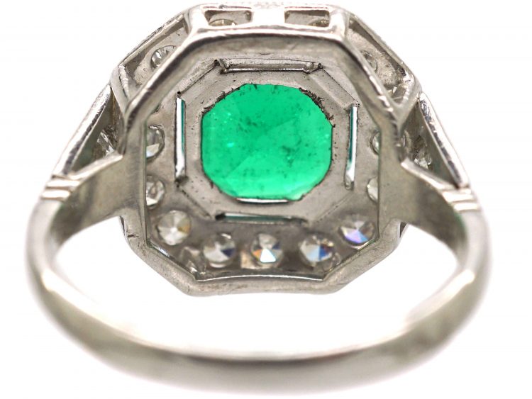 Art Deco 18ct White Gold, Columbian Emerald & Diamond Ring