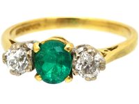 18ct Gold, Emerald & Diamond Three Stone Ring