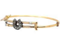 Edwardian 15ct Gold & Silver, Crop & Horseshoe Bangle set with Diamonds
