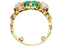 Victorian 18ct Gold, Emerald and Diamond Three Stone Ring