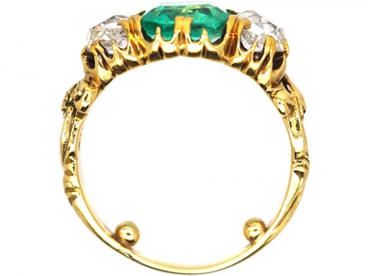 Victorian 18ct Gold, Emerald and Diamond Three Stone Ring