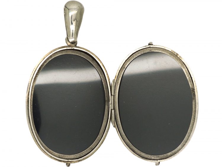Victorian Silver Oval Locket with Vertical Stripe Detail