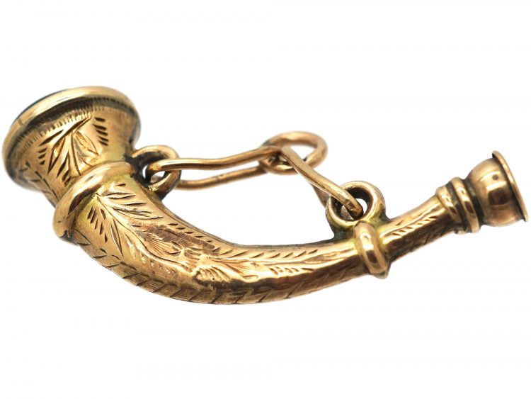 Victorian 9ct Gold Hunting Horn Seal set with Bloodstone
