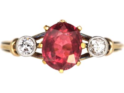 Edwardian 15ct Gold, Garnet & Diamond Three Stone Ring