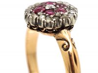 Edwardian 18ct Gold, Ruby and Diamond Cluster Ring