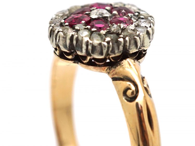 Edwardian 18ct Gold, Ruby and Diamond Cluster Ring