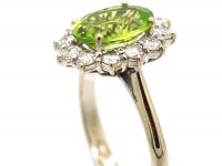 18ct White Gold, Peridot & Diamond Cluster Ring