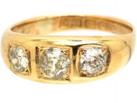 Edwardian 18ct Gold Three Stone Diamond Ring with Square Design Settings