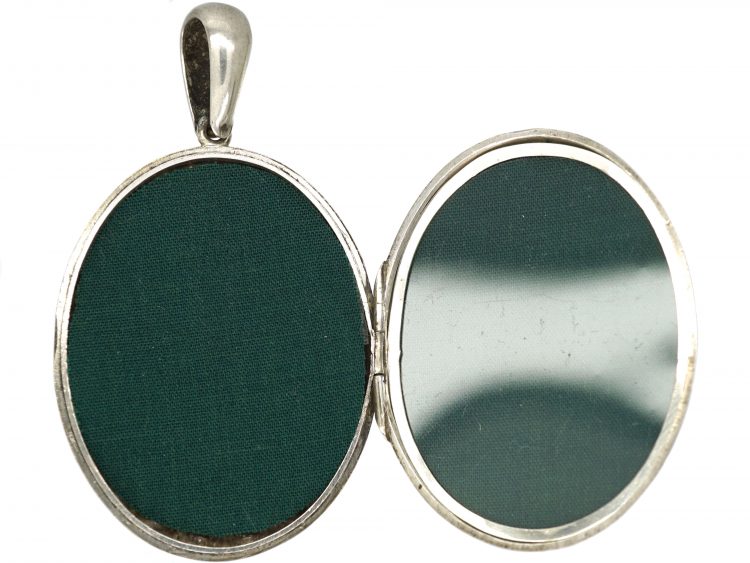 Victorian Oval Silver Locket with Ivy Leaf Detail