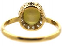 Edwardian 18ct Gold Cats-Eye Chrysoberyl & Diamond Cluster Ring