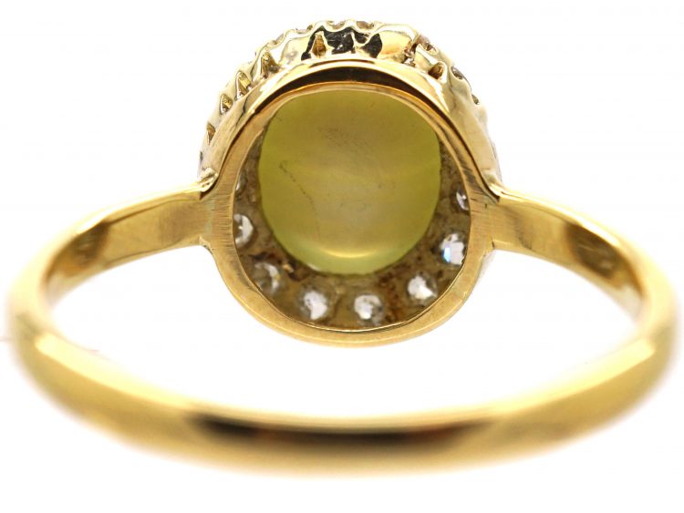 Edwardian 18ct Gold Cats-Eye Chrysoberyl & Diamond Cluster Ring