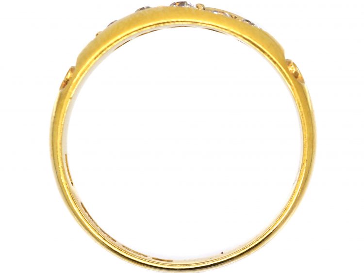 Victorian 18ct Gold, Five Stone Diamond Scroll Design Ring