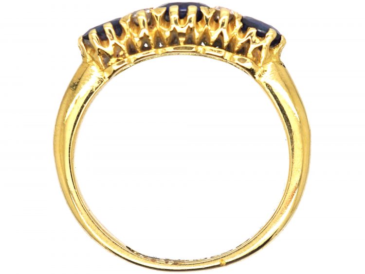 Victorian 18ct Gold Sapphire & Diamond Three Stone Ring