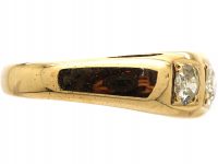 Edwardian 18ct Gold Three Stone Diamond Ring with Square Design Settings