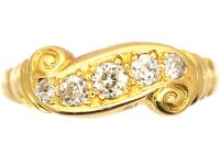 Edwardian 18ct Gold Five Stone Diamond Scroll Design Ring