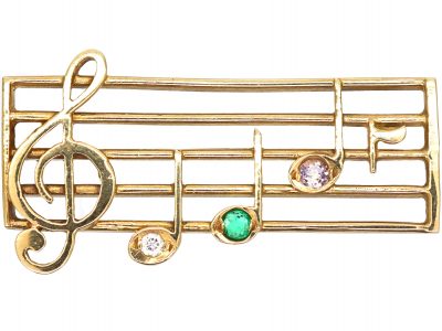 9ct Gold Musical Brooch Spelling Dear