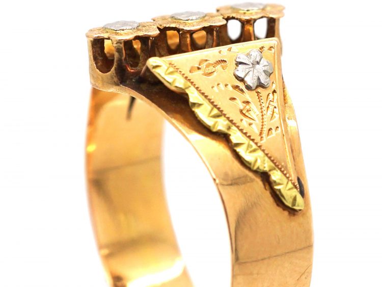 French Belle Epoch 18ct Gold, Three Colour Gold Flower Ring