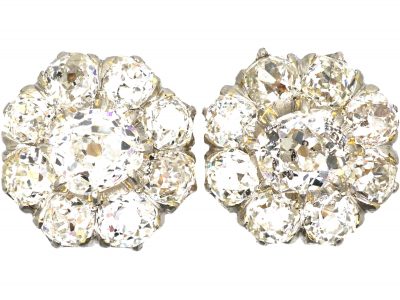French Belle Epoque Diamond Cluster Earrings