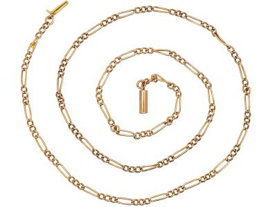 Edwardian 9ct Gold Chain with Alternate Long Links & Trace Links