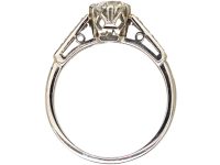 Art Deco Platinum, Diamond Solitaire Ring with Diamond Set Shoulders