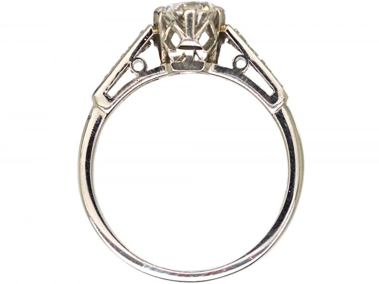 Art Deco Platinum, Diamond Solitaire Ring with Diamond Set Shoulders
