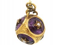 Victorian 15ct Gold, Amethyst & Natural Split Pearl Ball Pendant