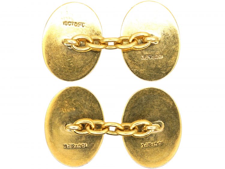 Art Deco 18ct Gold & Platinum Oval Shaped Cufflinks with Tartan Motif